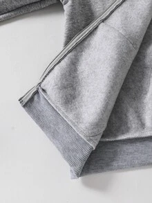 SHEIN Autumn/Winter Girls' Hooded Zip-Up Jacket - Mixed Street Style, Rhinestone Sweatshirt Knit Fabric Suitable For Autumn/Winter, Slightly Oversized Fit With Growth Room, Campus To Street Instant Transformation Into Energetic Girl! - Grey - View 8