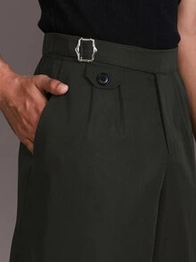 STYNVO Men's Solid Color Metal Buckle Waist Design Wide Leg Long Pants With Pockets - Dark Grey - View 6