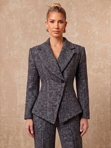Lumalex Winter Fall Structured Shoulder Padded Waist-Cinching Long Sleeve Women's Blazer Dawn-To-Gala Elegant Poised Let Your Beauty Shine - Dark Grey - View 9