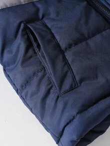 SHEIN 男童加厚外套，戶外風格，秋冬款，白色/灰色/藍色拼接，簡約時尚舒適 - 藍白色 - 查看 6