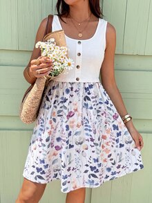 SHEIN 孕婦花卉印花哺乳休閒日常夏季洋裝 - 白色 - 查看 9