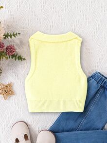 SHEIN Young Girl Solid Color Sleeveless Knit Vest Autumn Fall - Yellow - View 2