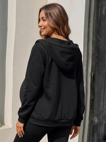 Momance Elegant Solid Color Maternity 3-In-1 Jacket For Home Wear Fall - Black - View 3