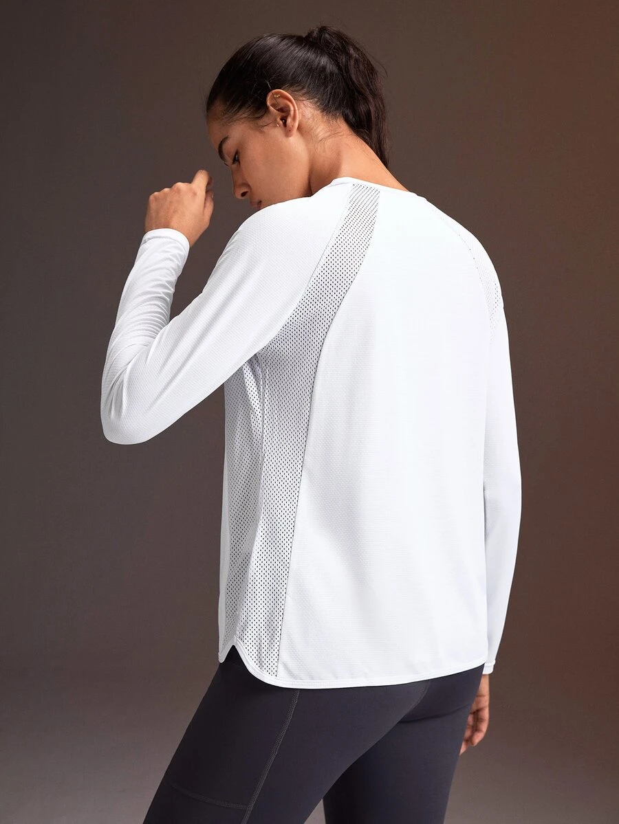 Powerista Women's Solid Color Round Neck Raglan Long Sleeve Sports T-Shirt - White - View 1