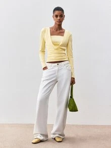 ATUI Studio Women's Korean Style Pleated Long Sleeve T-Shirt For Daily Wear - Yellow - View 5
