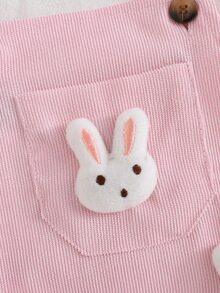 SHEIN Kids Cute Woven Ribbed Brown Corduroy Pinafore Autumn Winter Dress, Exquisite Bunny Doll Decor, Fine Workmanship & Exqu - Pink - View 3