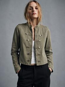 Dazy Tall Women's Casual Denim Jacket With Small Stand Collar - Khaki - View 3