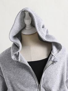 SHEIN Autumn/Winter Girls' Hooded Zip-Up Jacket - Mixed Street Style, Rhinestone Sweatshirt Knit Fabric Suitable For Autumn/Winter, Slightly Oversized Fit With Growth Room, Campus To Street Instant Transformation Into Energetic Girl! - Grey - View 5