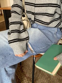 Dazy Plus Vintage Casual 80s Washed Denim Lace Patchwork Waistband Distressed Design All-Season Jeans Club Beach Light Blue - Light Wash - View 7