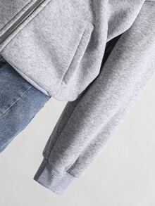 SHEIN Autumn/Winter Girls' Hooded Zip-Up Jacket - Mixed Street Style, Rhinestone Sweatshirt Knit Fabric Suitable For Autumn/Winter, Slightly Oversized Fit With Growth Room, Campus To Street Instant Transformation Into Energetic Girl! - Grey - View 7