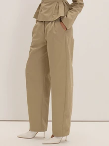 MUSEYN Stone Woven Barrel Leg Pants Versatile Everyday Casual Chic New Season Fall - Khaki - View 3