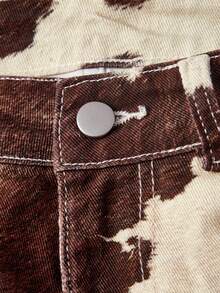 ROMWE Street Life Women's Sexy Cow Print Button Pocket Denim Shorts - Multicolor - View 3