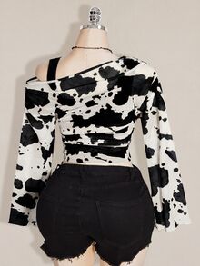 SHEIN ICON 女款大尺碼紮染印花假兩件式上衣 - 黑與白 - 查看 11