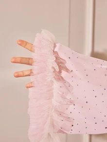 Slumberist Light Pink Scale Mesh Lace-Up Long Robe, V-Neck Flare Mesh Cuff Sheer Sexy Women's Nightgown - Pink - View 7