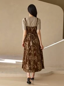 DAZY Elegant Waist-Flattering A-Line Midi Dress For Women - Brown - View 2
