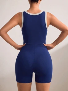 Velisys Velisys Women's Piped Tank Top Style Sports Romper - Multicolor - View 3