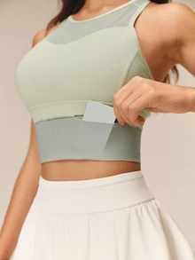 OutZeal Women Sports Bra Hiking Gym Yoga Buttery Soft Bra-In Removable Pads Mesh Panel Active Top - Green - View 7