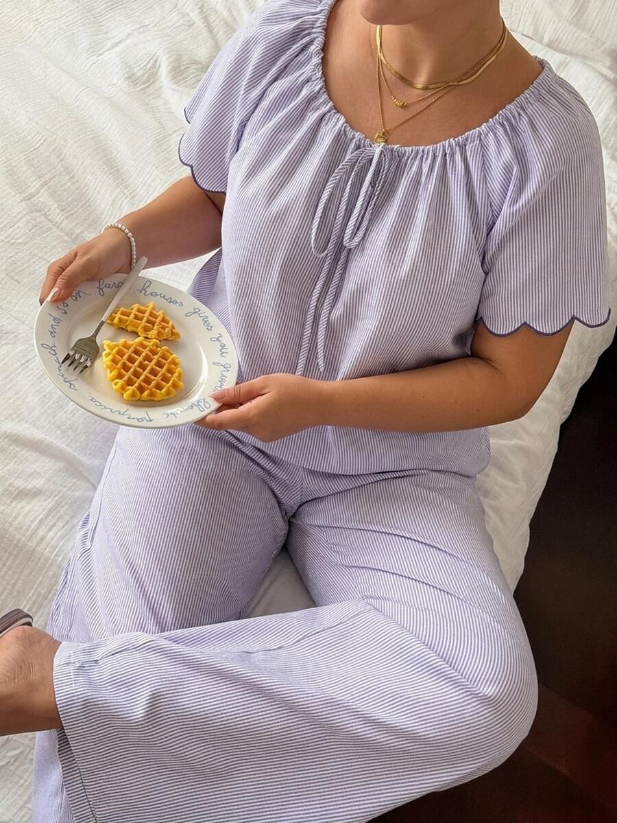 Dazy Plus Purple Casual Long Pants 2pcs Set Homewear Spring Summer Autumn New Pajama Set - Purple - View 1