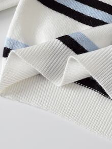 SHEIN 嬰兒/幼兒（男童）毛衣套裝，秋冬服飾，藍色條紋學院風休閒款，適合返校、派對、日常穿著 - 藍色 - 查看 9