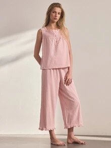 Ocili 女款純色上衣與長褲休閒日常居家服套裝 - 粉色 - 查看 7