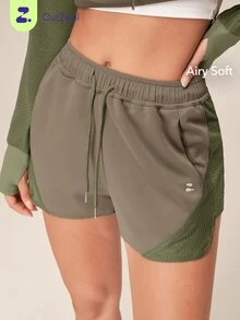 OutZeal Women Outdoor Green Shorts Gym Running Workout Elastic Waist Mesh Panel With Pockets - Green - View 1