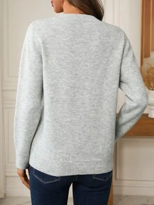 EMERY ROSE Beaded Design Sweater Women Autumn/Winter Outerwear 2026 New Lazy Commute Loose Short Versatile Base Layer Knit Top Party Sweater - Grey - View 2