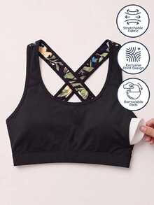 CAJUNI Bra Olahraga Kasual Sehari-hari – Motif Bunga Toucan Tropis – Pakaian Olahraga - MultiWarna - View 4