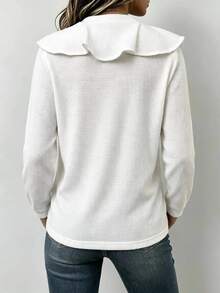 LUMIGAL Blus Lengan Panjang Wanita Model V-Neck dengan Desain Ruffle dan Tekstur Waffle untuk Musim Gugur/Dingin - Putih - View 2