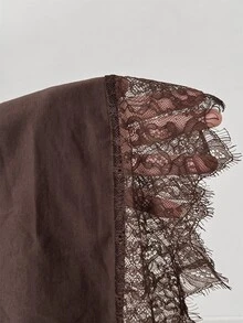 SHEIN EZwear 秋冬巧克力棕大尺碼女款對比蕾絲下擺洋裝 - 巧克力棕 - 查看 6