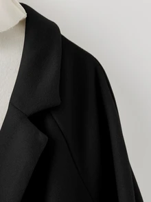 SHEIN LUNE 大尺碼雙排扣休閒保暖秋冬羊毛大衣 - 黑色 - 查看 5