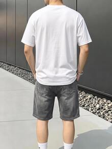 Tween Boy Casual Minimalist Pure White Loose Fit Crew Neck Short Sleeve T-Shirt, Suitable For Street Sports, 3-Point Tactical Vest Pullover - Multicolor - View 3