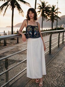 CAJUNI Women's Coconut Tree Print Casual Everyday Camisole Top - Navy Blue - View 4