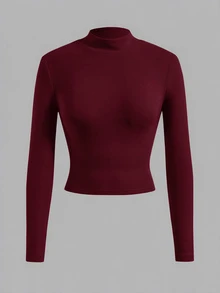 SHEIN EZwear 3件組家庭套裝純色半高領長袖T恤 - 彩色 - 查看 3