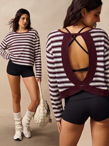 VARSIVA Women's Striped Back Cutout Long Sleeve Sports T-Shirt - Multicolor - View 4