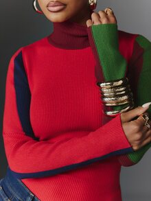 NYA SZN Knit Long Sleeve Top Color Block Holiday Festival Special Occasion Everyday Casual Work Concert Going Out Club Party Multi Color Red Fall Winter - Multicolor - View 1