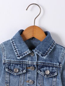 女嬰牛仔夾克/開襟衫，秋冬新品，甜美可愛休閒風，大蝴蝶結裝飾，水洗藍牛仔色，純棉牛仔布料，百搭日常穿搭，可搭配洋裝與T恤，適合春夏秋冬日常外出與玩耍 - 淺色水洗藍 - 查看 4