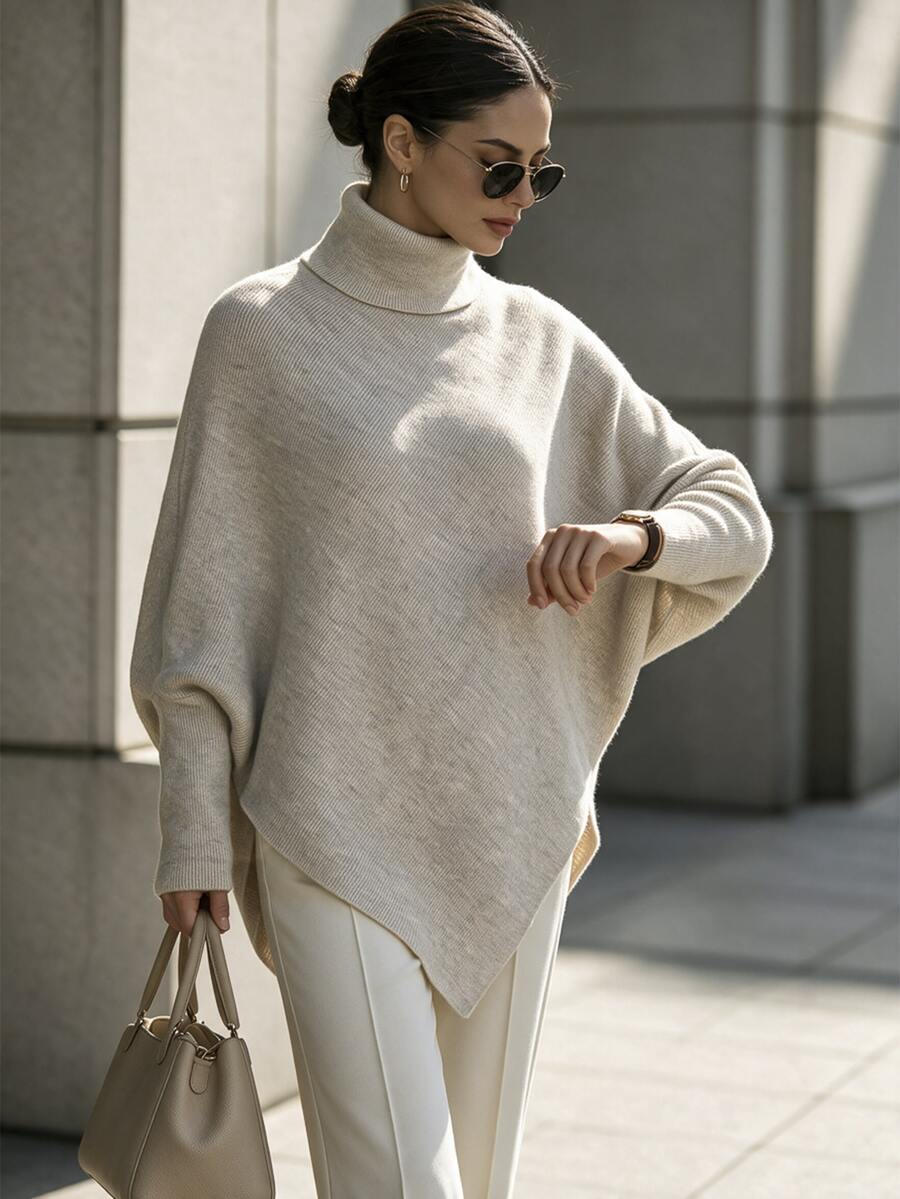 SHEIN 女款素色休閒百搭日常長袖針織衫 - 杏色 - 查看 1