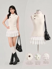 Elamini Women's Casual Versatile Design Collar Vintage Commute Daily Wear Autumn/Winter Slim Fit Sweater Vest - White - View 1