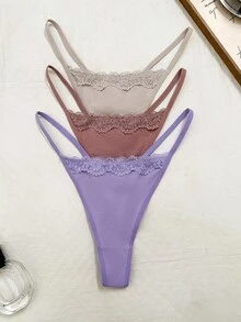 Napfluff 3pcs Multi-Color Assorted Women's Thongs - Multicolor - View 1