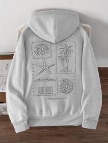 Daypath 淺灰色標準尺寸男士寬鬆落肩厚款連帽衛衣，極簡海岸風景泡泡印花 - 淺灰色 - 查看 1