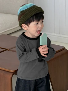 DAZY Infant (Boy) Round Neck Solid Color Spring/Autumn Top - Dark Grey - View 4