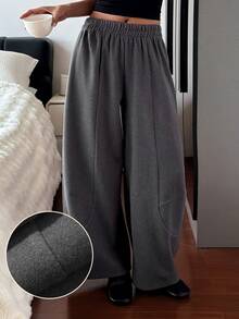 DAZY Women's Solid Color Elastic Waist Loose Fit Lounge Pants - Grey - View 3