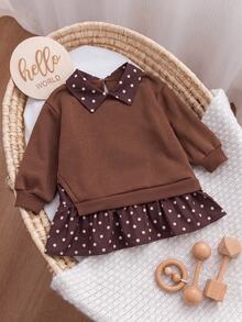Baby Girl Infant Girl Plaid Colorblock Collared Autumn Dress - Brown - View 7