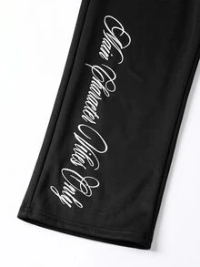 SHEIN Teen Girl Drawstring Waist Letter Pattern Casual Everyday Sweatpants - Multicolor - View 6