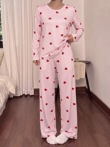 Dream Adore Women's Striped Heart Print Long Sleeve & Long Pants Pajama Set - Multicolor - View 5