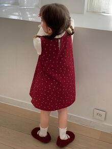 Hapijoa Young Girl Sweet Pleated Sleeveless Dress - Red - View 2
