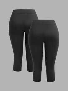 SHEIN EZwear 2pcs Plus Size Casual Leggings - Black - View 2