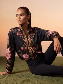 CAJUNI Tropical Vacation Dark Boho Lightweight Jacket - Multicolor - View 1