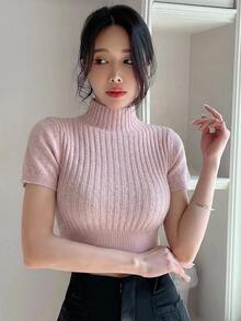 DAZY 女款純色立領休閒日常穿著針織上衣 - 粉色 - 查看 7