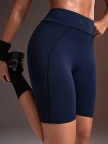 Powerista Women's High Waist Daily Fitness Sports Shorts - Navy Blue - View 1